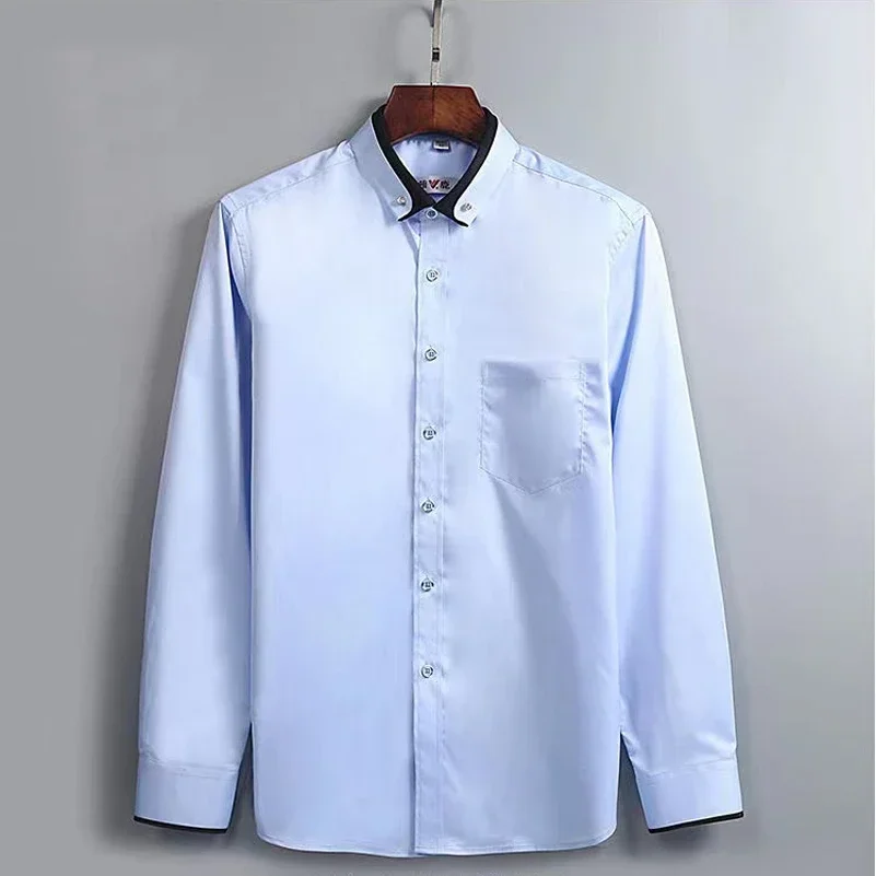 

Men's Double Collar Shirt Long Sleeves Formal Classic Business Dress Shirt Black Casual Slim Fit Breathable Non-Iron Korean