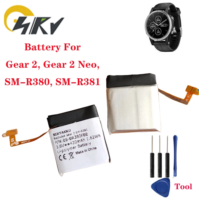 EB-BR380FBE Replacement Battery Fit for Samsung  Gear 2  Gear 2 Neo  SM-R380 SM-R381 B1230J1EA  PGF582224H 420mAh /1.62Wh