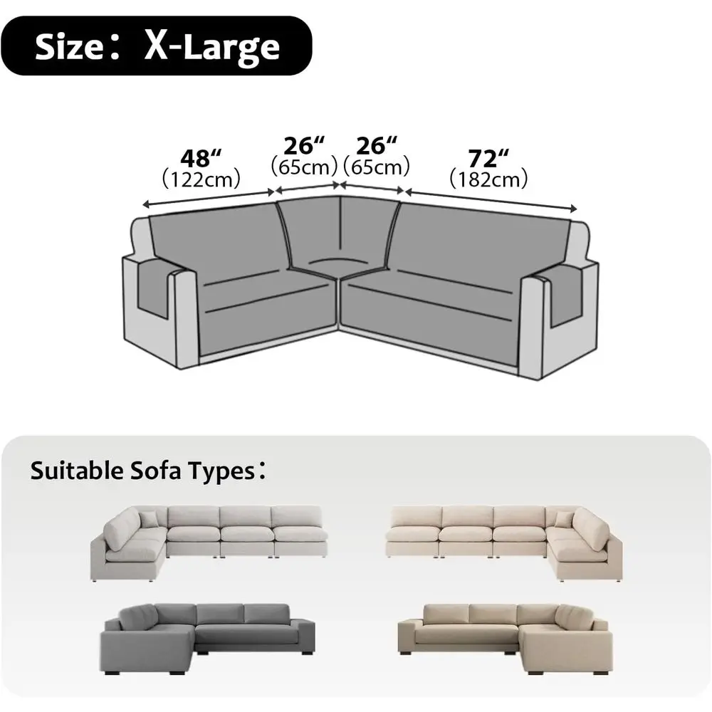 Capa de sofá secional em forma de L de 6 peças à prova d'água, capas de sofá antiderrapantes laváveis, protetor de sofá de canto macio em forma de U para animais de estimação