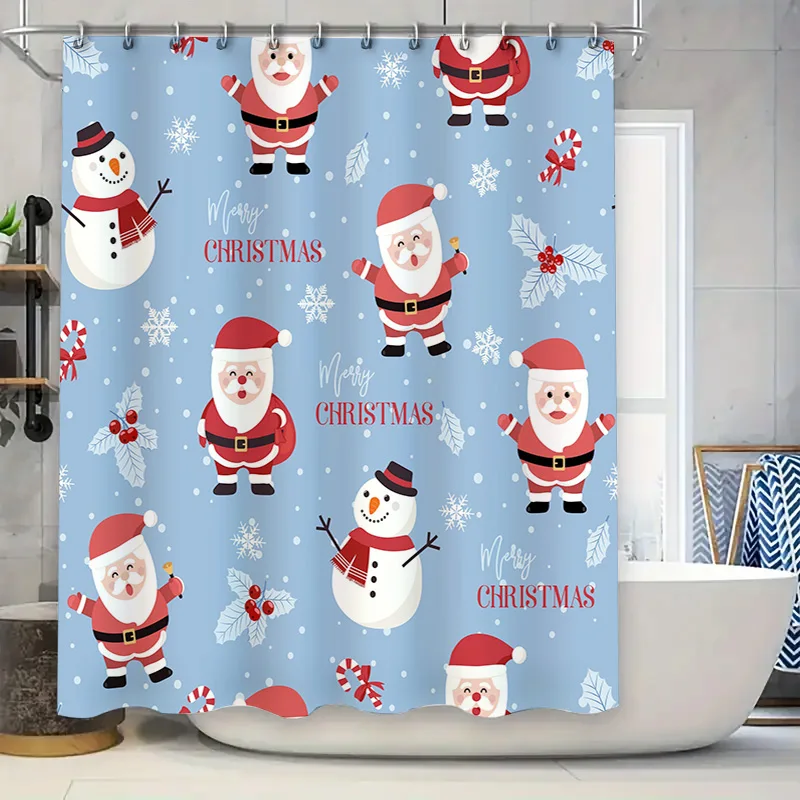 

Рождественская занавеска для душа со снеговиком и Санта-Клаусом для домашнего декора, водонепроницаемая ткань с дизайном снежинки красного, синего цвета (L180xW18
