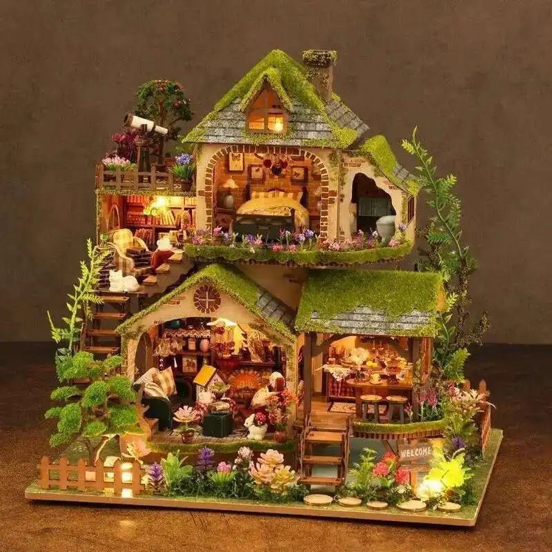 

NEW DIY Wooden Forest Adventures Casa Miniature Building Kits Assembled Dollhouses Bookshelf Home Decor Friends Birthday Gifts