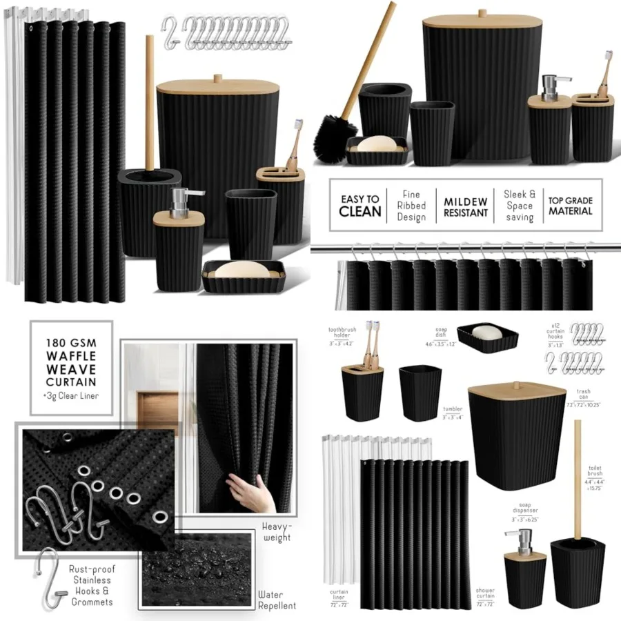 

Bathroom Accessories Set - Bathroom Set, Bathroom Accessory Set, Shower Curtain Set, Toilet Brush, Trash Can Soap Dispenser - -
