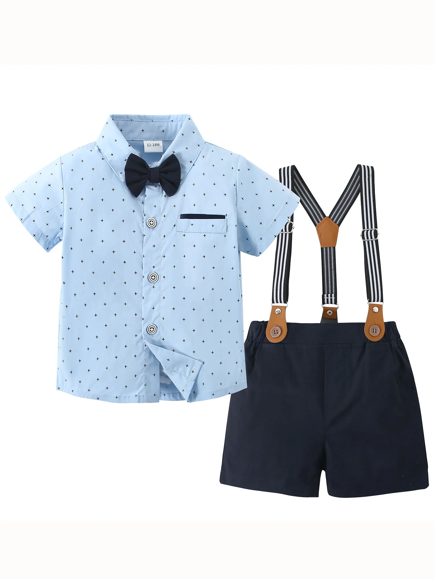 Toddler Baby Boy Clothes 1-5T Boy Gentleman Suit Short Sleeves Shirt +Suspender Pants +Bowtie Toddler Dress Boy Outfit