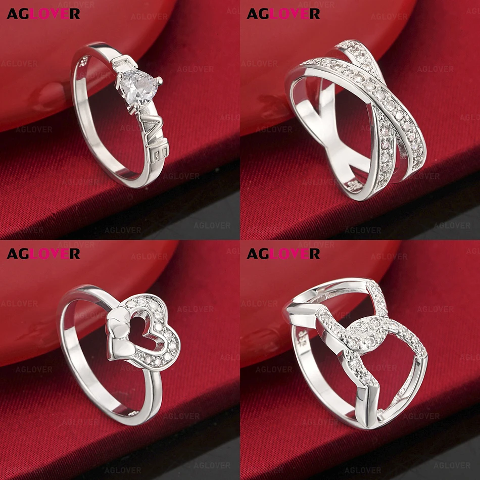 

AGLOVER 925 Sterling Silver 7-10# X-Shaped Zirconia Ring Retro Fashion Holiday Gift Jewelry