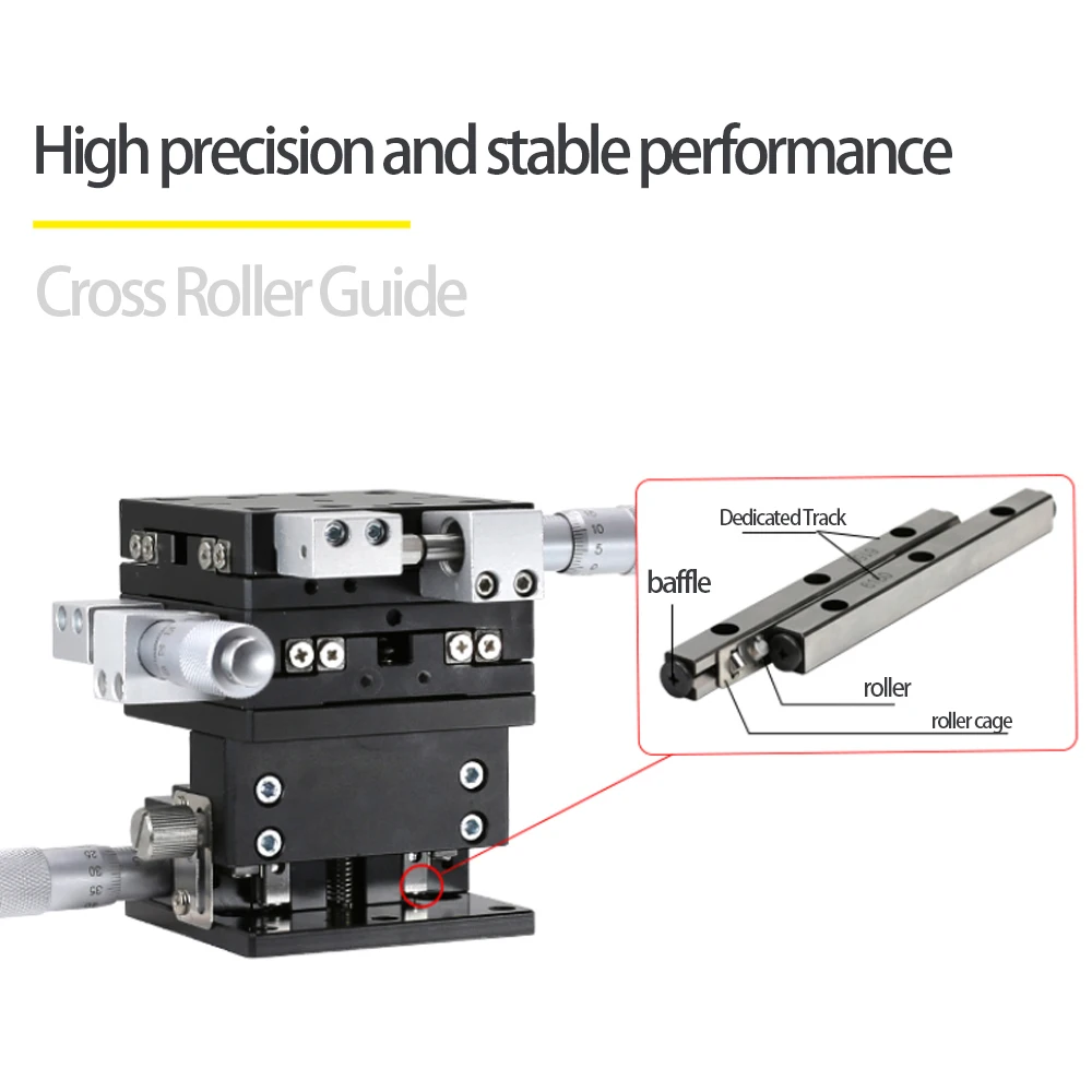 LD40 LM 3-Achsen Linearer Schiebetisch XYZ-Achsen Kreuzrollenführung Manuelle Präzisions-Feineinstellung für CNC-Bearbeitung und Verschiebung – Detail 10