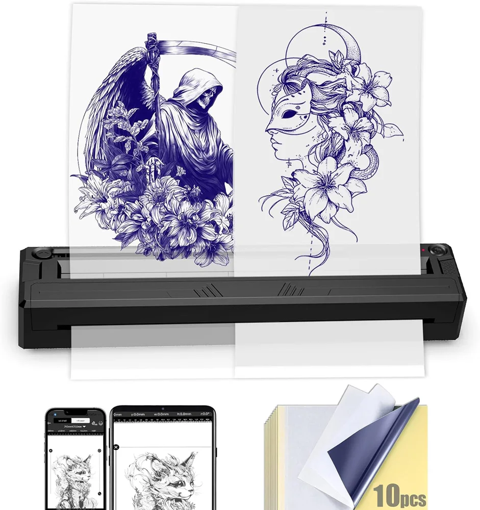 

Беспроводной трафаретный принтер для татуировки Беспроводная машина для переноса татуировок Термальный копировальный аппарат для переноса дизайна татуировок в формате PDF