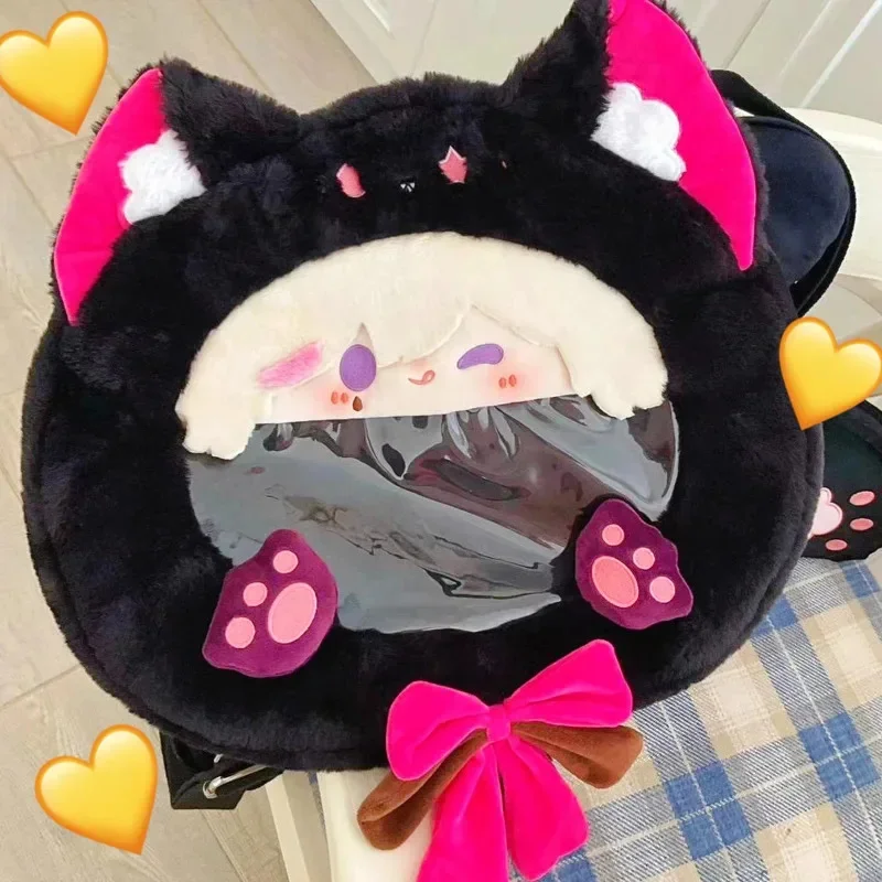 Peripheral Backpacks Genshin Impact Y2K Lyney Plush Cat One Shoulder Bags Student Oblique Straddle Bags Underarm Pain Bags Gifts