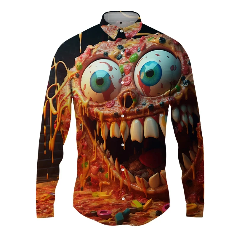 Men's Spoof Pizza 3D Print Long Sleeved Shirts Spring And Autumn Street Hip -hop Shirt Fashion Casual Men Gothic Blouse Mens Y2k