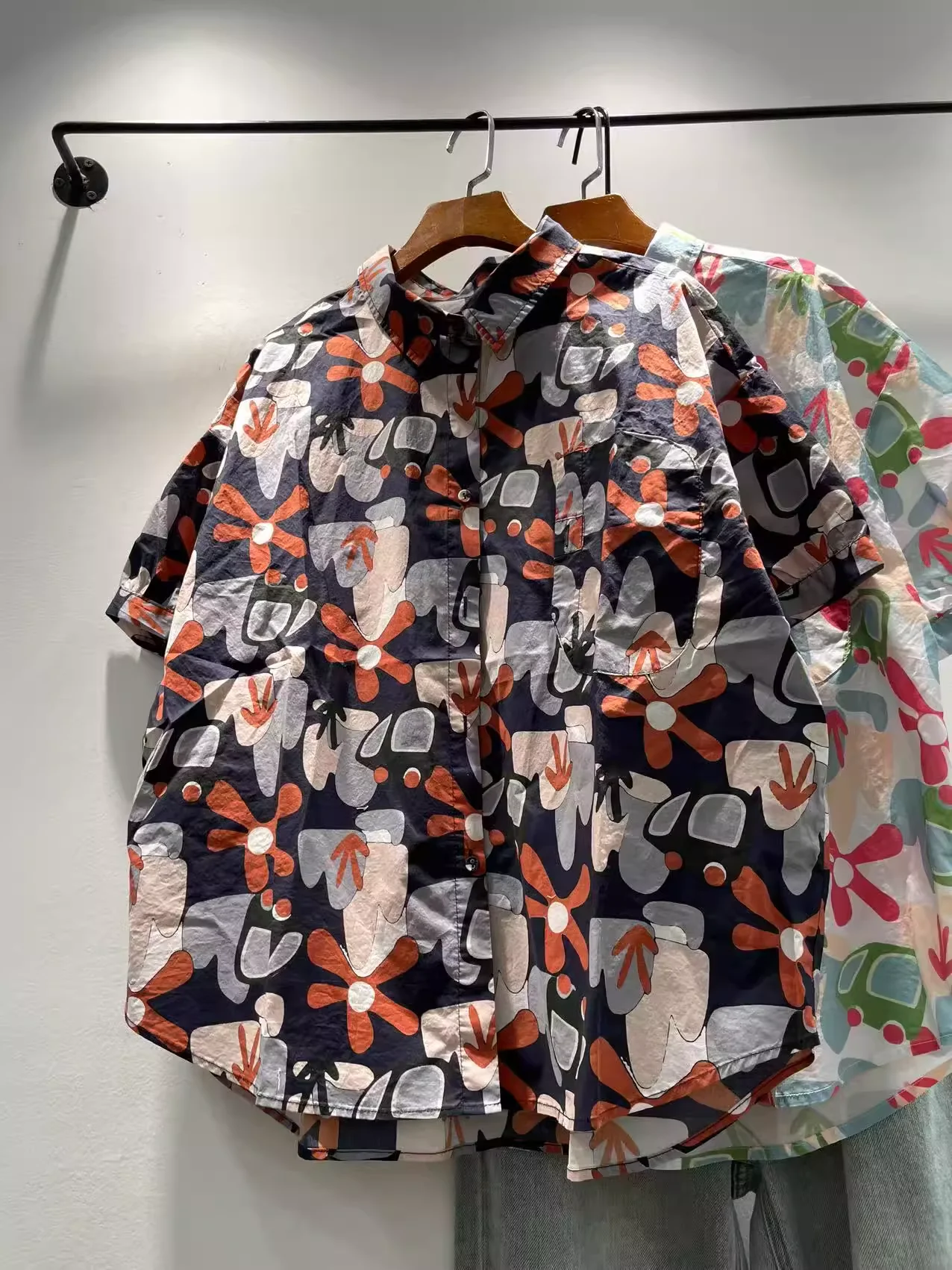 

Bust 122cm harajuku fashion women's summer shirt 100% cotton cartoon print short sleeve shirts and blouses holiday clothing