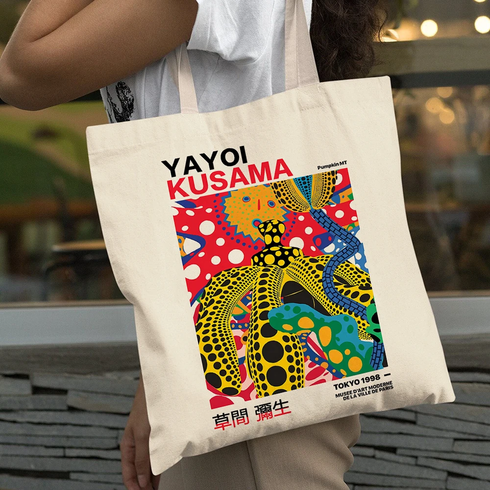

Japanese Yayoi Kusama Art Shopping Bags Big Capacity Lady Shopper Bag Double Print Pumpkin Women Shoulder Tote Gril Handbag
