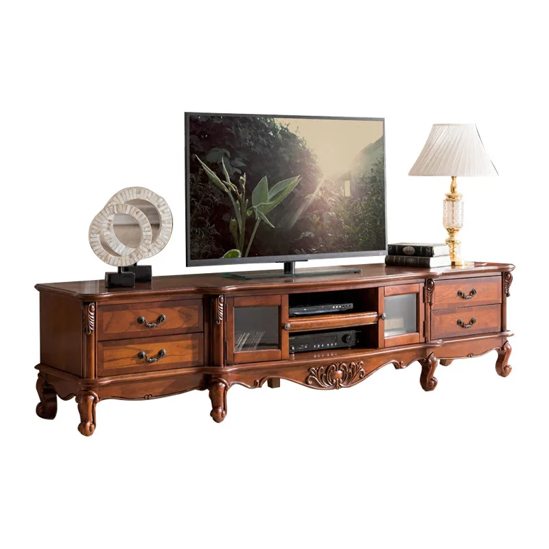 

American solid wood TV cabinet combination living room small apartment log coffee table
