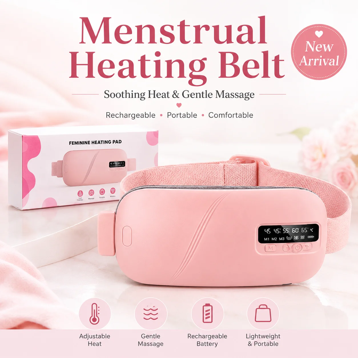 Menstruations-Heizgürtel für Frauen, wiederaufladbarer Heißkompressions-Taillenmassagegerät zur Linderung von Menstruationsbeschwerden, Geschenk