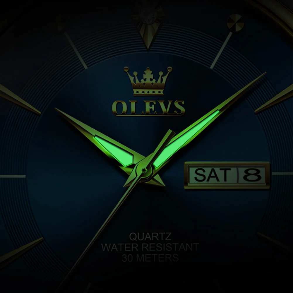 OLEVS New Men\'s Watches Original Luxury Waterproof Dual Calendar Luminous Quartz Watch Stainless Steel Strap Male Wristwatch