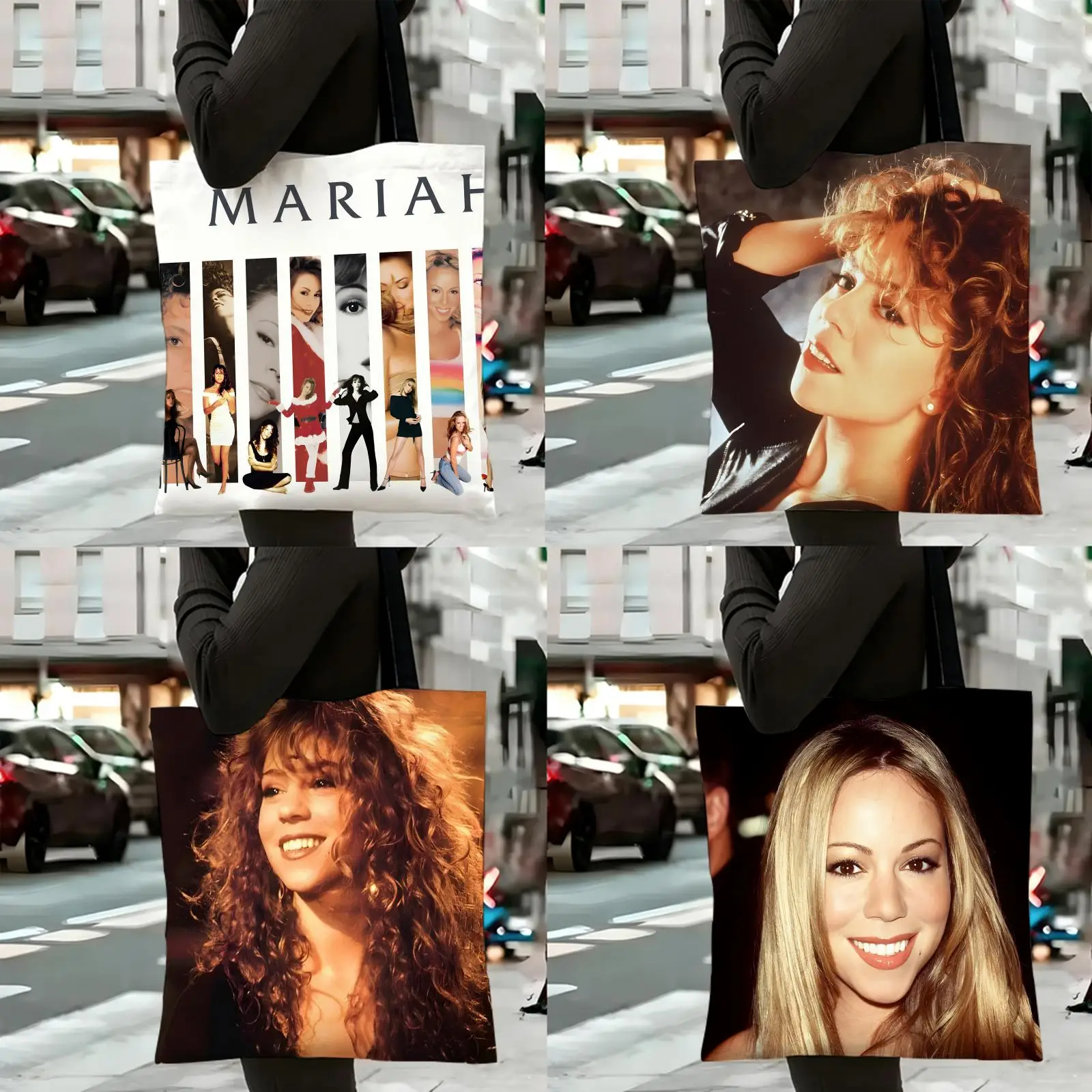 Bolsas de almacenamiento, bolso de lona, ​​bolsa de hombro reutilizable, ecológica, ideal para yoga, oficina, viajes, Mariah Carey