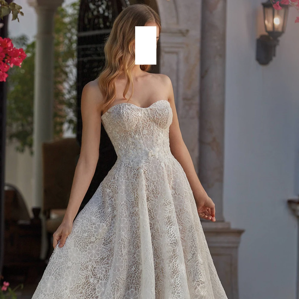 Vestido De Novia sin mangas con escote Corazón, traje moderno De encaje, largo hasta el suelo, línea A, hecho a medida, 2024