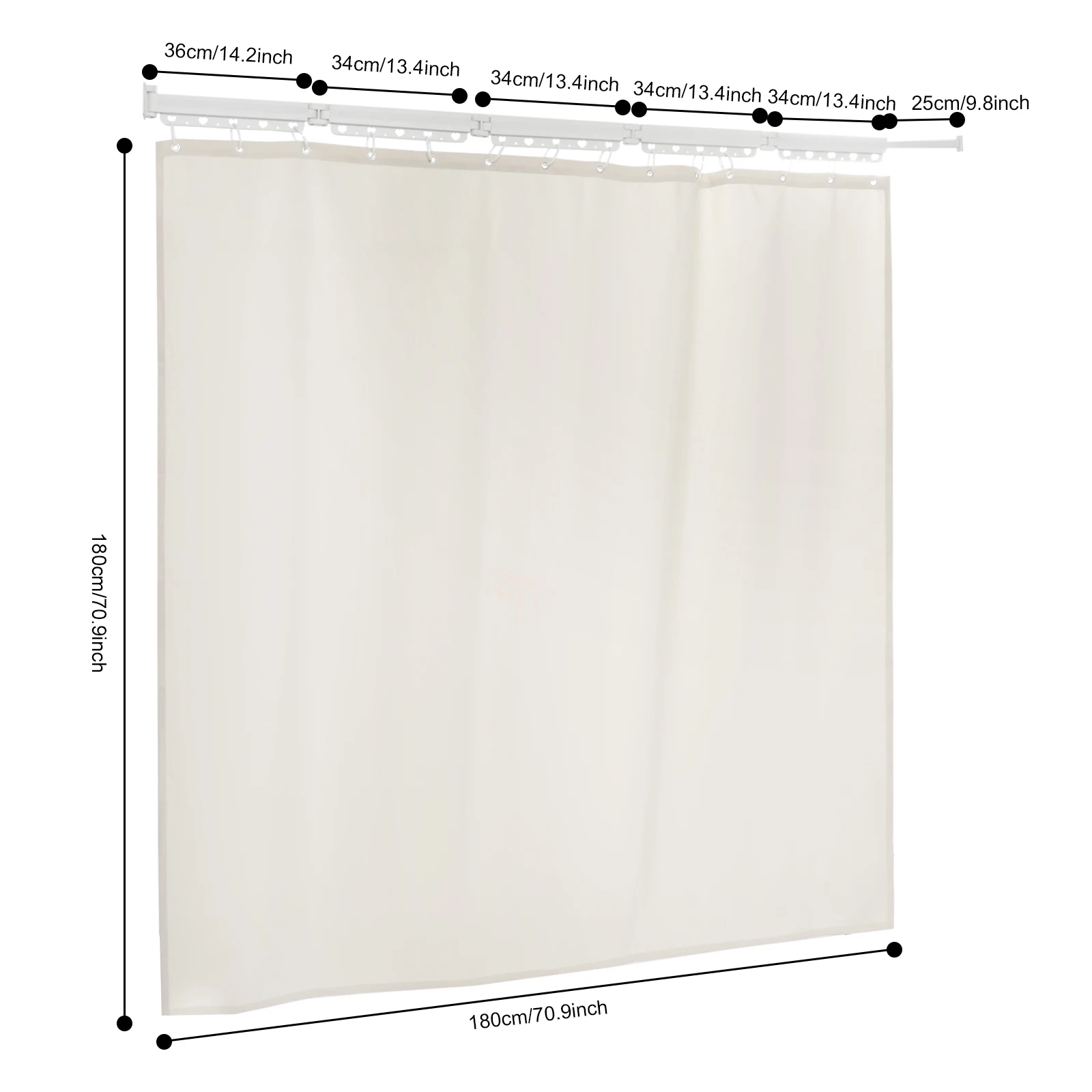 

70.87*70.87in Beige Shower Curtain Set, Wall Mounted Folding 5-fold Shower Curtain Rod, Modern Bathroom Shower Curtain