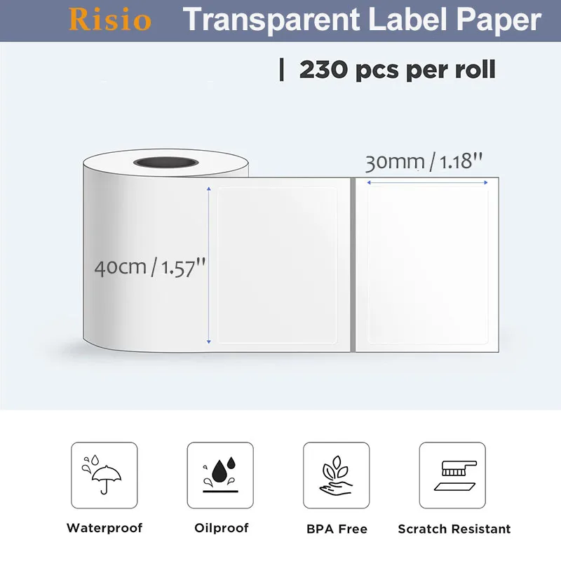 Rolo de Etiqueta Térmica Holográfica Transparente 40x30mm, Papel Adesivo Branco Translúcido 50x30mm para Impressora M220 M110 P50