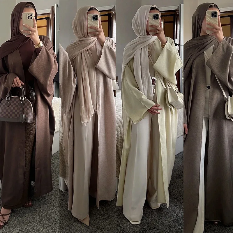 Abayas ouvertes en lin pour femmes, robe de prière de l\'Islam, tenue caftan Kebaya, cardigan pour dames musulmanes, cadeau islamique, 2024