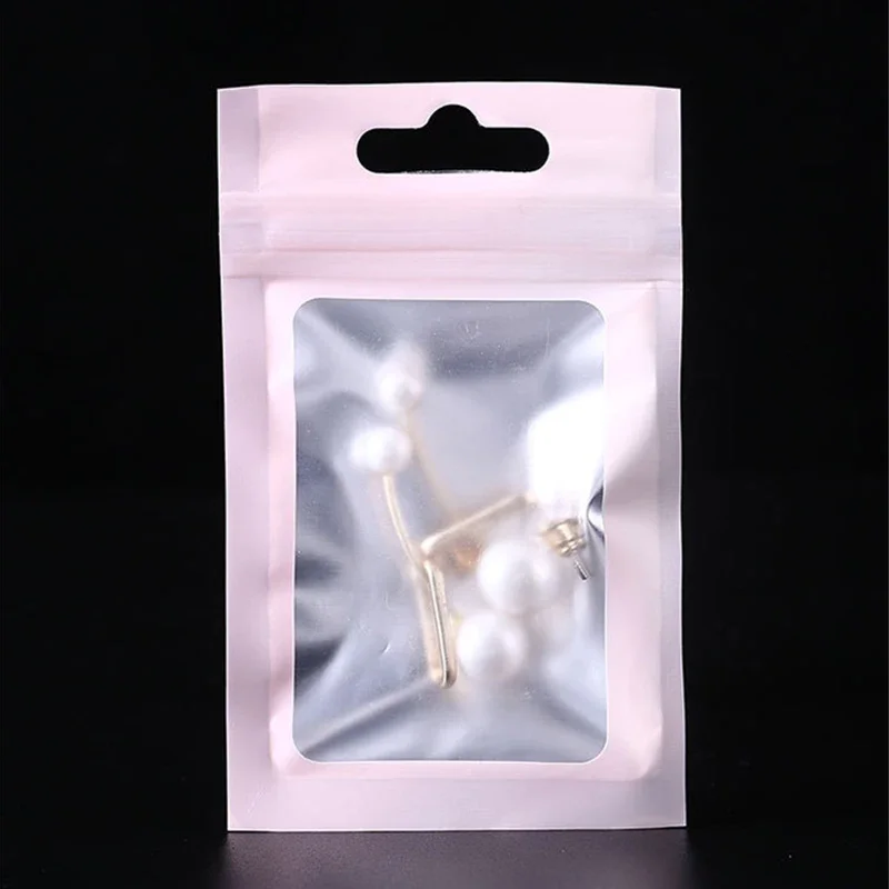 Bolsa Ziplock reutilizável com janela clara para jóias, pequenas saquetas, sacos de armazenamento de alimentos, Matte Aluminum Foil, Novo