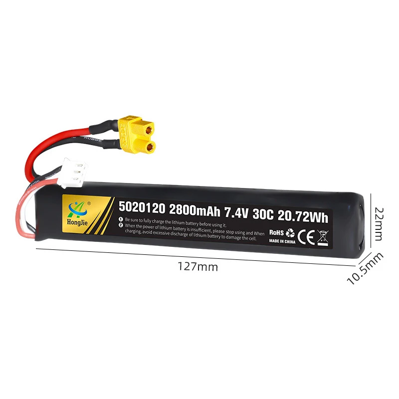 7.4V 2800mah bateria do pistoletu miękki pocisk 5020120 bateria Lipo 30C T/SM/XT30 do pistoletu pneumatycznego Airsoft zabawki elektryczne części