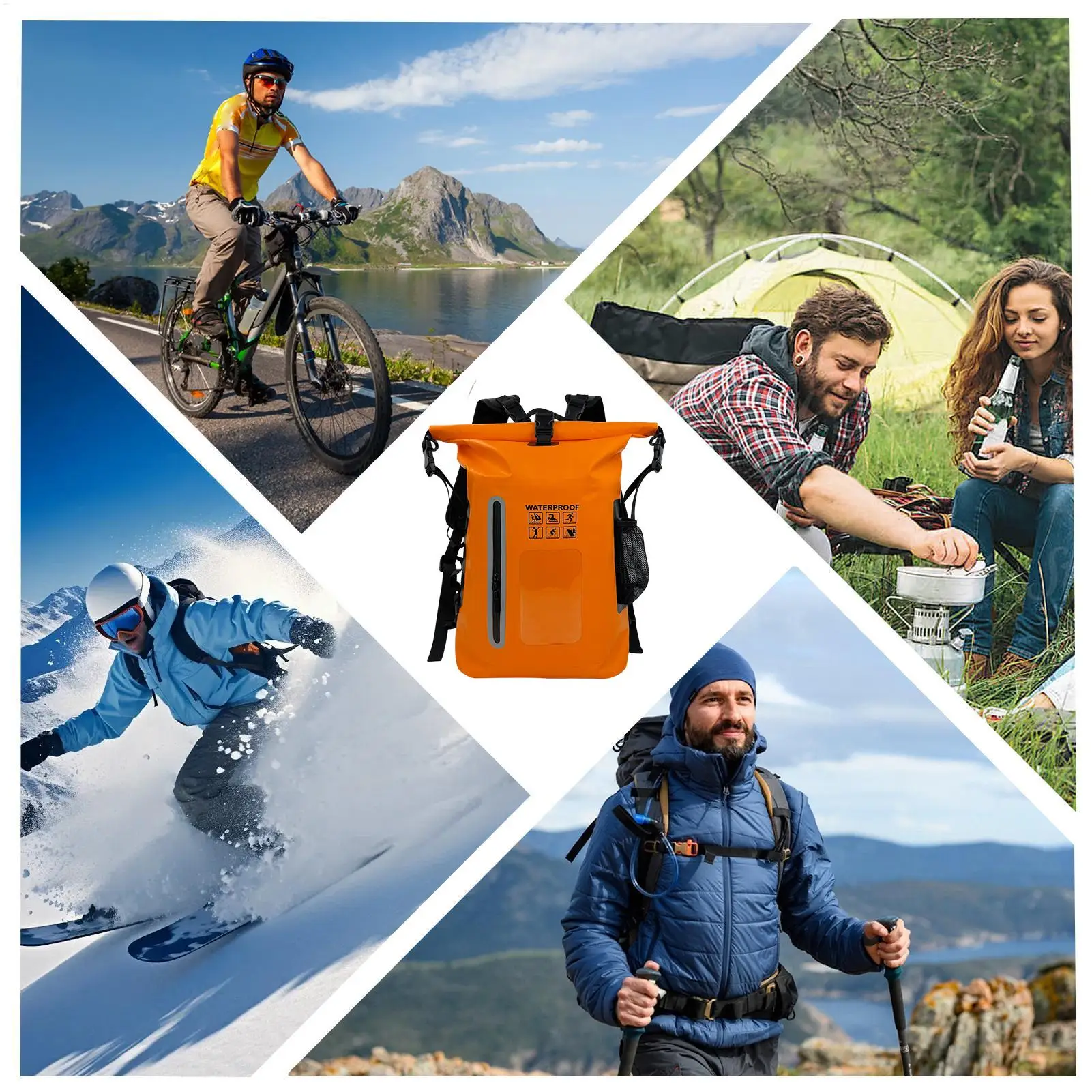 Wasserdichter Trockensack-Rucksack mit großem Fassungsvermögen, Roll-Top, leichter, wasserdichter PVC-Tagesrucksack für Männer und Frauen, zum Rafting und Kajakfahren – Detail 11