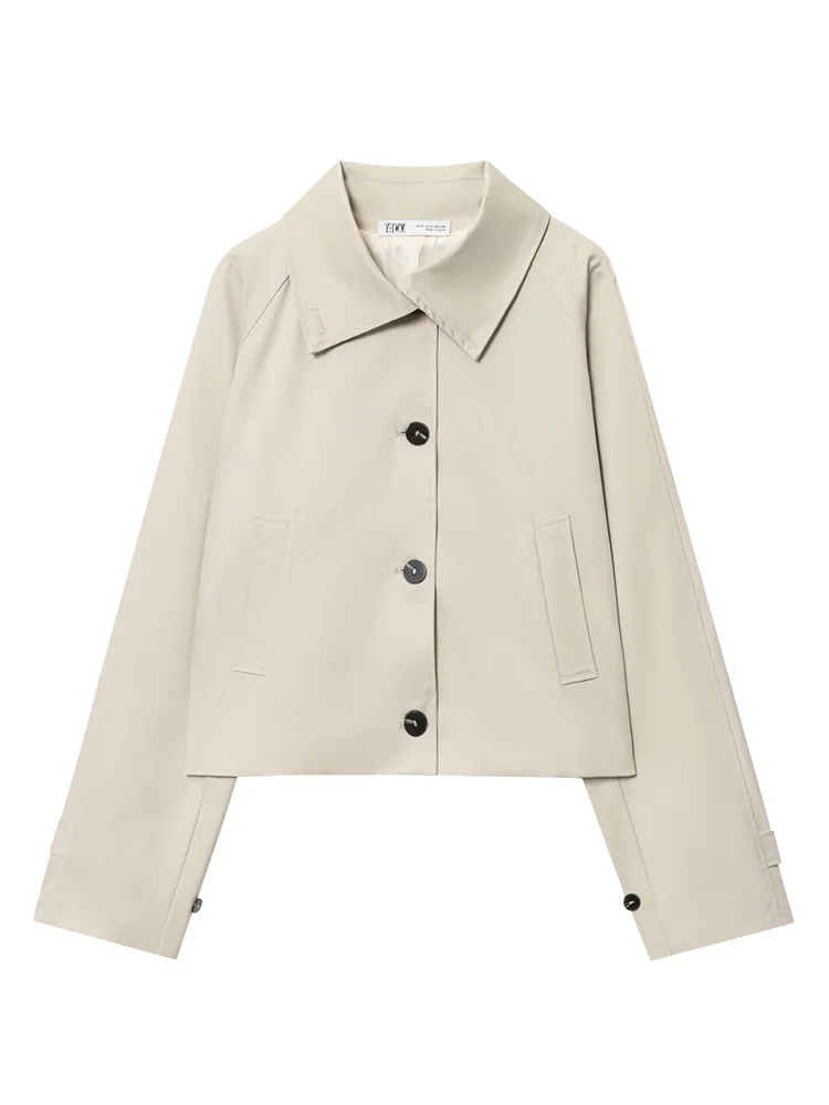 

European style new women's fashion all-match temperament single-breasted high collar long-sleeved short windbreaker