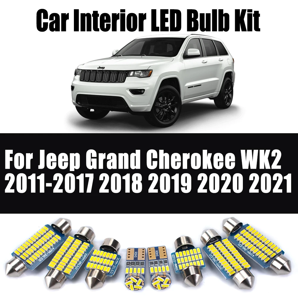 15Pcs Canbus Interior LED Map Dome Trunk Light Car Reading Bulbs Kit For Jeep Grand Cherokee WK2 2011-2017 2018 2019 2020 2021