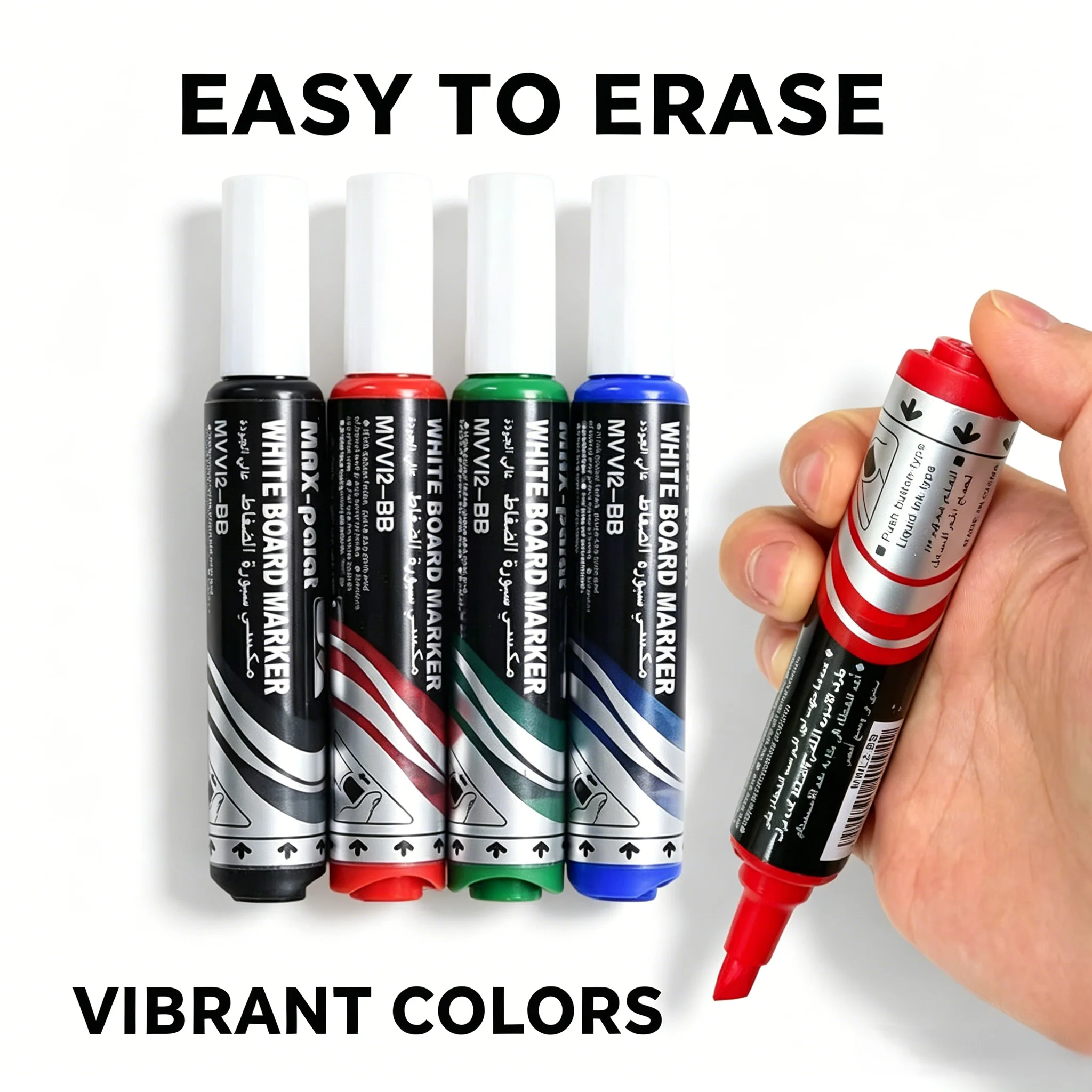 4/16pcs Push-Button Liquid Ink Whiteboard Markers - Vibrant Quick-Drying Chisel Tip Pens for Office & School Stationery