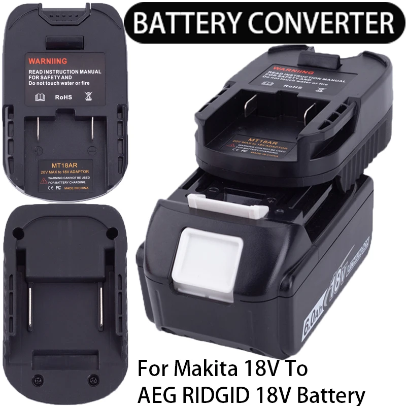 Convertidor de batería para batería Makita de 18V a AEG RIDGID, adaptador de batería de iones de litio de 18V, herramienta de taladro, accesorios de herramientas eléctricas