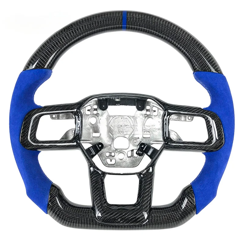 

Для Ford Mustang 2023+ изготовленный на заказ синий замшевый руль из углеродного волокна