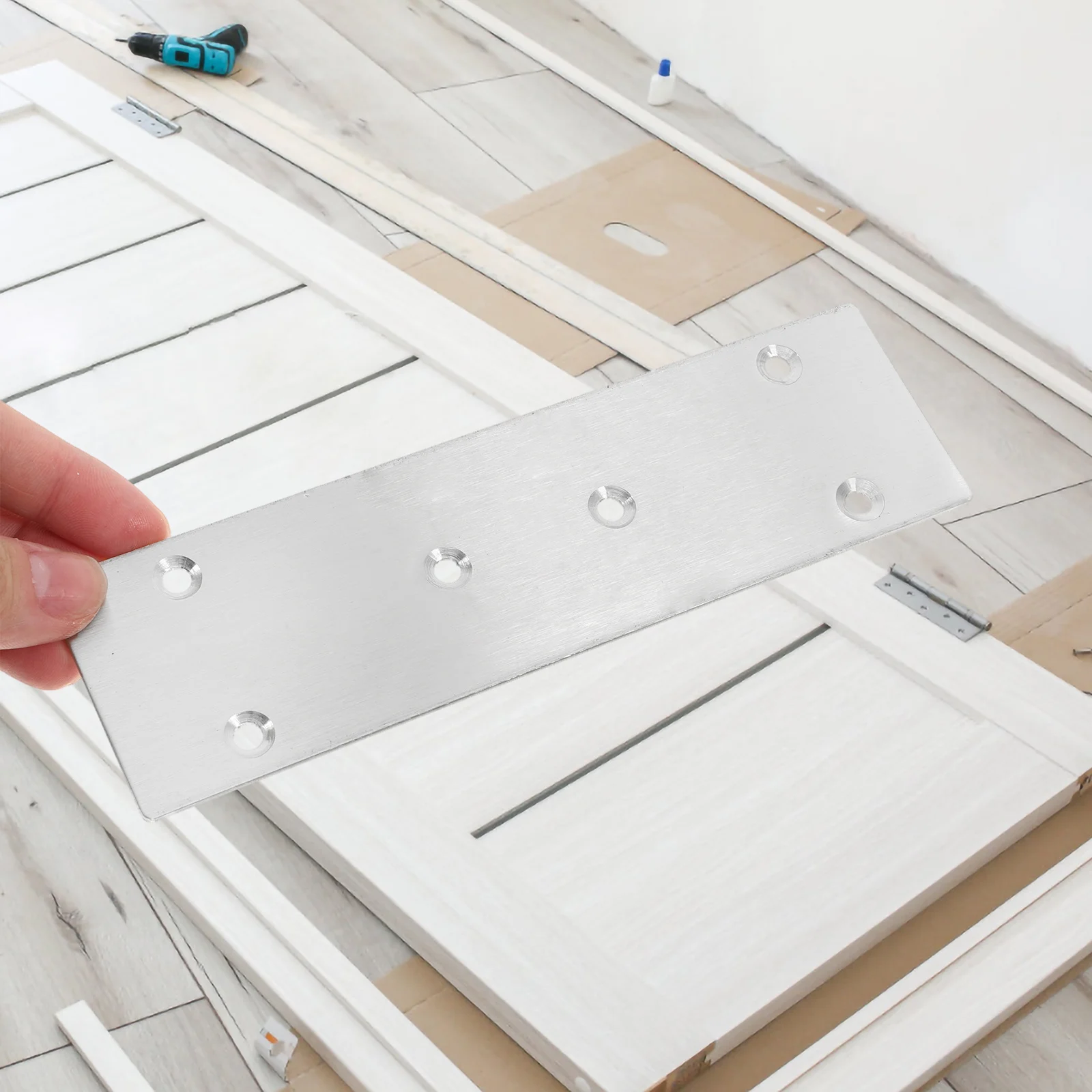 10Pcs Furniture Repair Brackets Stainless Steel Flat Mending Plates 15mm Screws Straight Brace Metal Joining Plates for Wood