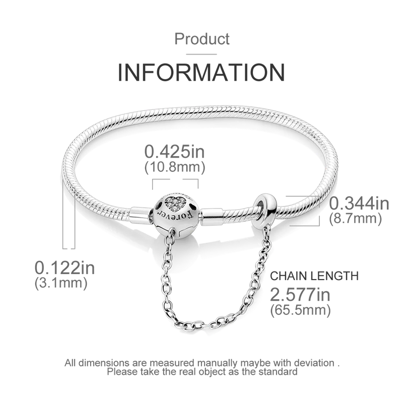 Original Armbänder 925 Silber 17-20 CM Herz Sicherheit 3mm Kette Schlange Knochen Armband Fit DIY Charms perle Geburtstag Schmuck Geschenke – Detail 6