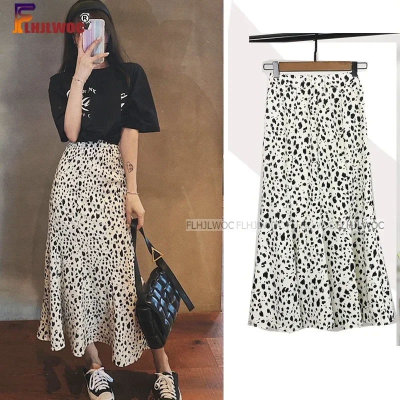 

Temperament Long Skirts 2025 Summer All-Match Streetwear Leopard Casual Elastic Waist Ruffled High Waist Skirt Flhjlwoc Vestido