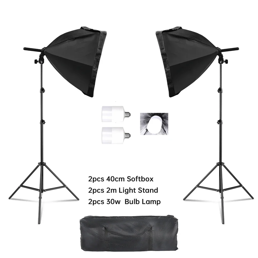 

SH 40cm SoftBox With 2M Tripod Photography Lighting kit E27 Photographic Bulbs Light System Professional For Photo Studio Kits