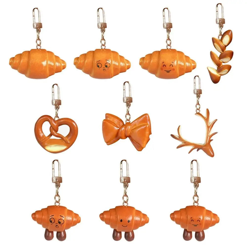 PVC Simulated Food Keychain Alkaline Water Hand Croissant Model Bread Key Ring Simulated Food Handmade Bag Hanging Pendant