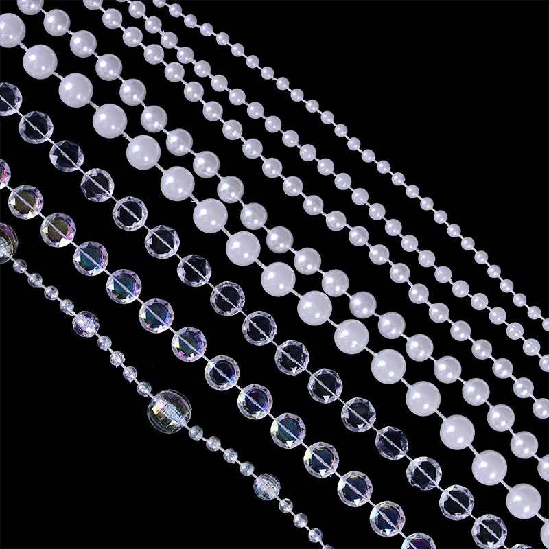 3M Imitation Pearl Beads Line Chain Trim 4mm-10mm Bead Curtain For Wedding Bride Bouquet Decor DIY Jewelry Clothing Accessories