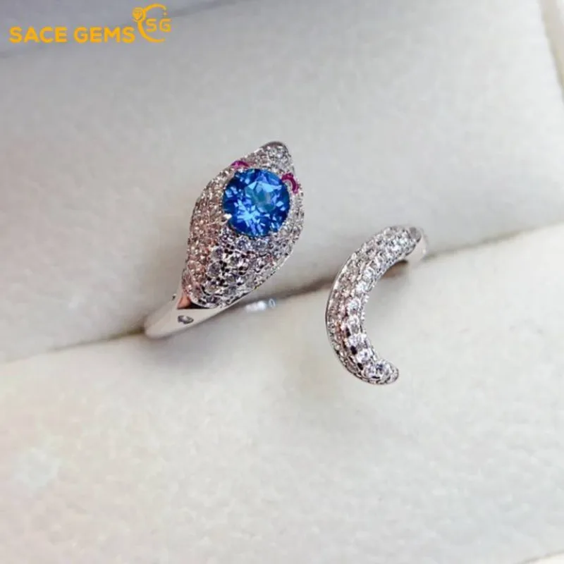 

SACE GEMS New Luxury 925 Sterling Silver 4MM Natural Topaz Gemstone Rings for Women Engagement Cocktail Party Fine Jewelry