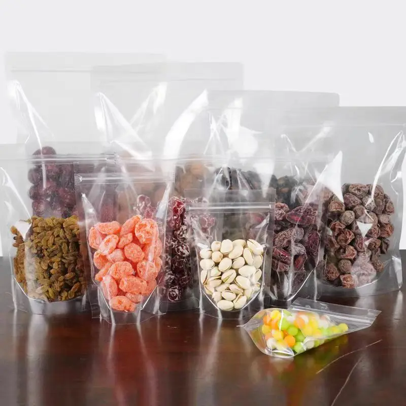 15*22cm Transparent Food Storage Zip Lock Plastic Bags 100pcs/lot Stand Up Ziplock Heat Sealable Pack Pouch for Nut Candy Snacks