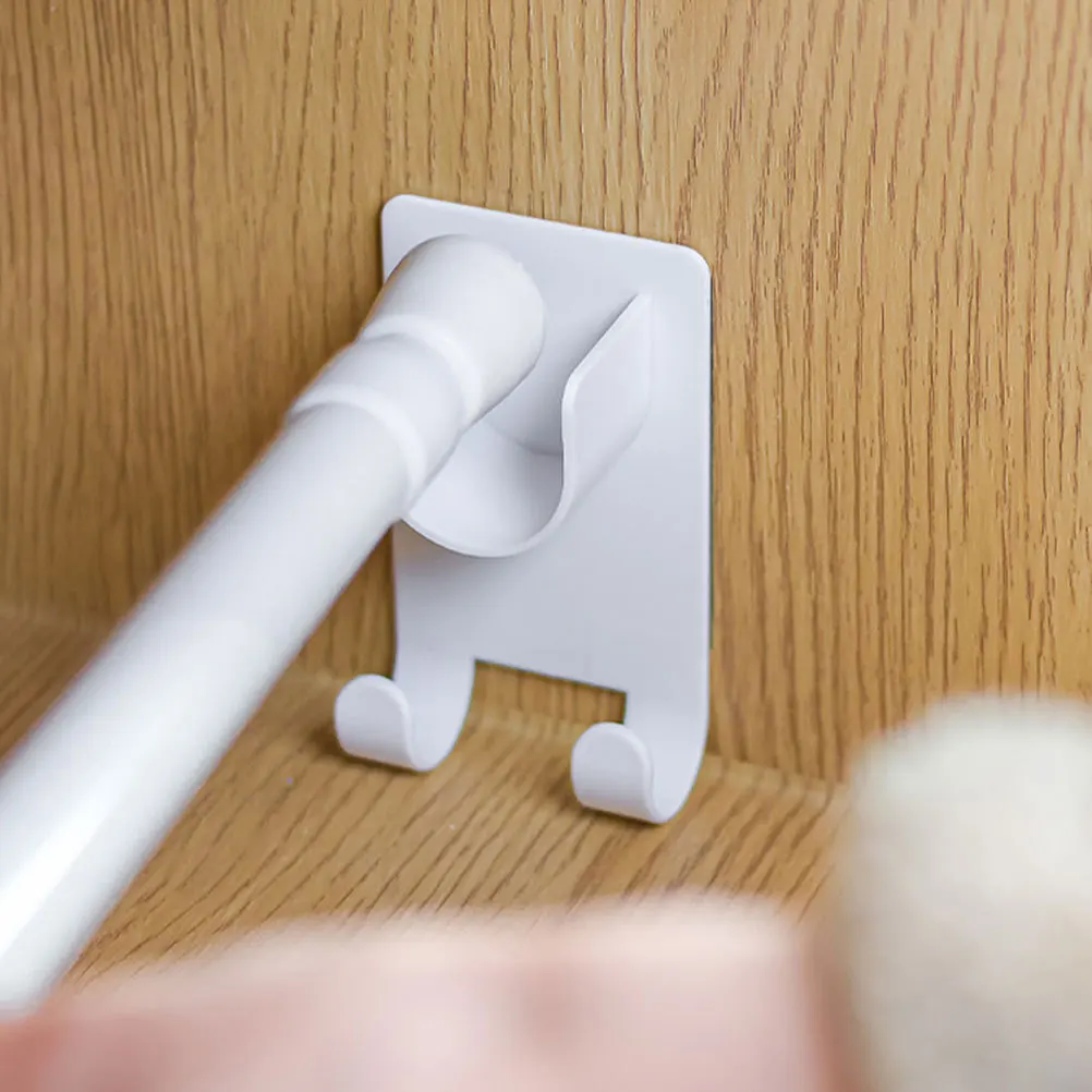 

2pcs Double Hook Rod Support Sturdy No-Drill Tension Bracket Self-Adhesive For Glass Marble Stainless Steel Bathroom Kitchen