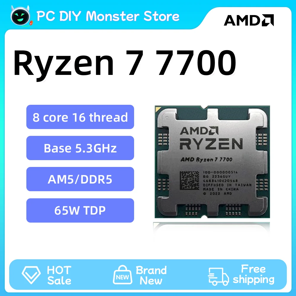 AMD Ryzen 7 7700 CPU R7 7700 CPU Processor 3.8GHz 8-Core 16-Thread 5NM L3=32M Socket AM5 Without FanThreads Processador New