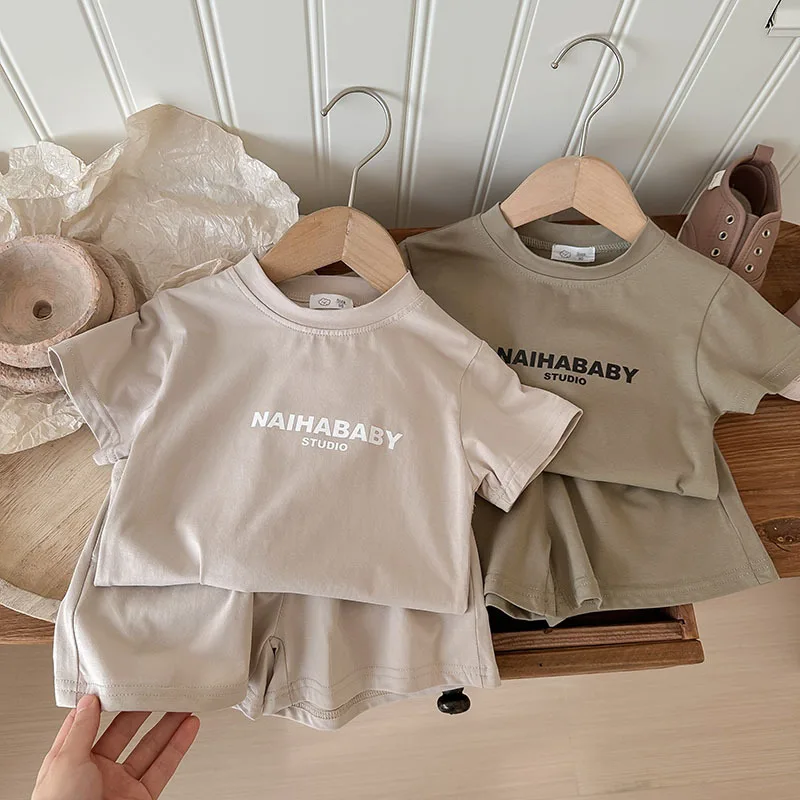 Children's suit summer boys and girls loose casual comfortable Korean version printed alphabet brother and sister suit sports