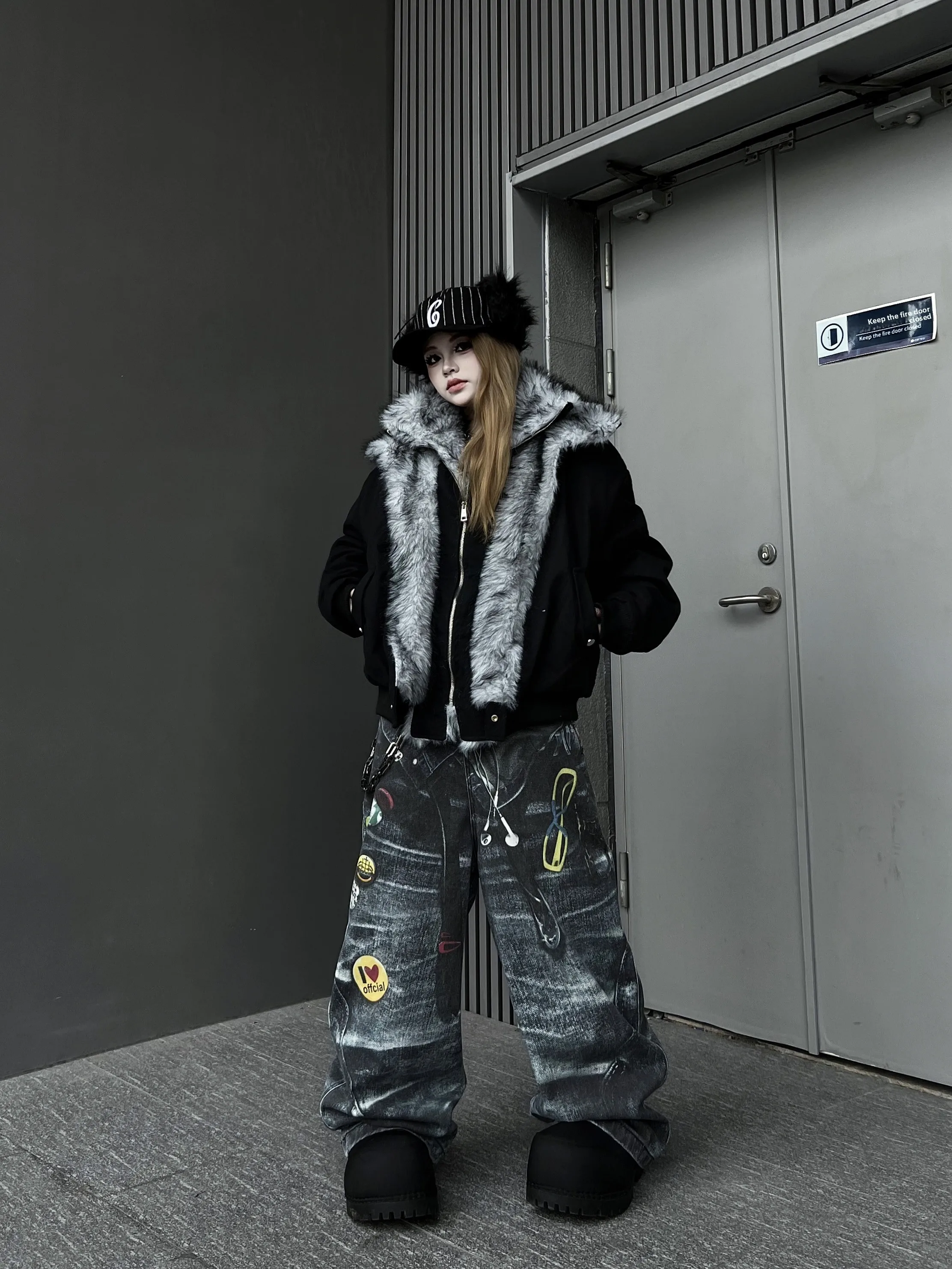 

TR Bruift American Retro Double Layered Jaet Loose Thiened Fce Warm Cotton Coat Youth Casual Long Sve Hoodie