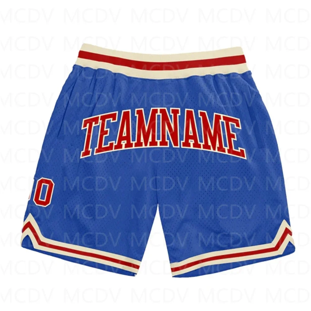 Custom Blue Red-White Authentic Throwback Basketball Shorts  3D All Over Printed Men\'s Shorts Quick Drying Beach Shorts