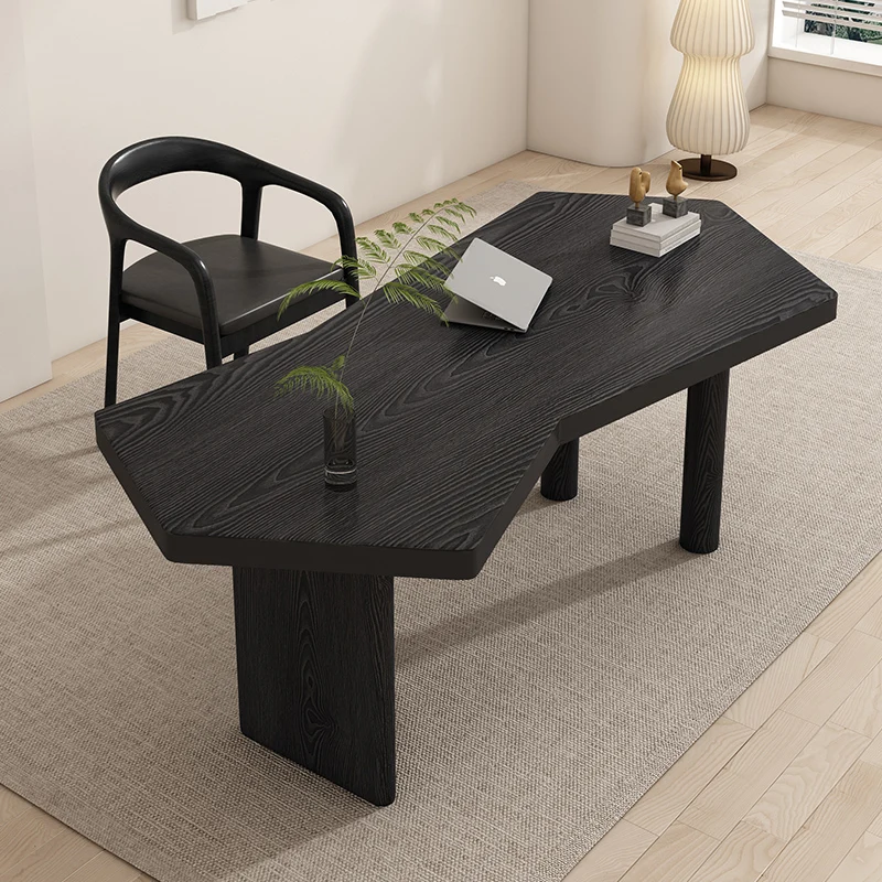 

Простой веерообразный компьютерный стол из цельного дерева, роскошный минималистичный письменный стол специальной формы, дизайнерский письменный стол, верстак