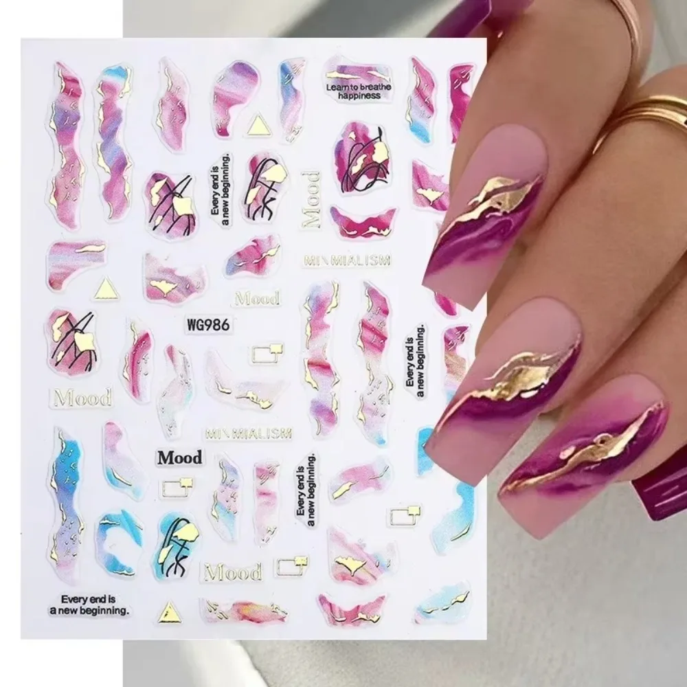 1pc Nail Stickers Marble Smoky Nails Art Tools Peacock Green Gold Lines Sliders Nail Charm Blooming Ink Painting Decal Adornment