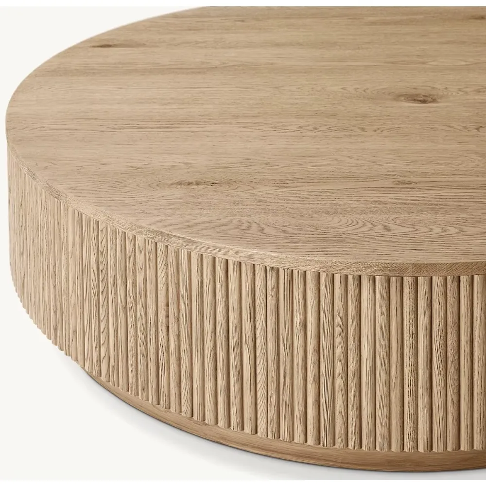 Modern Contemporary Design Living Room Furniture Oak Handcrafted MULHOLLAND PLINTH ROUND COFFEE TABLE