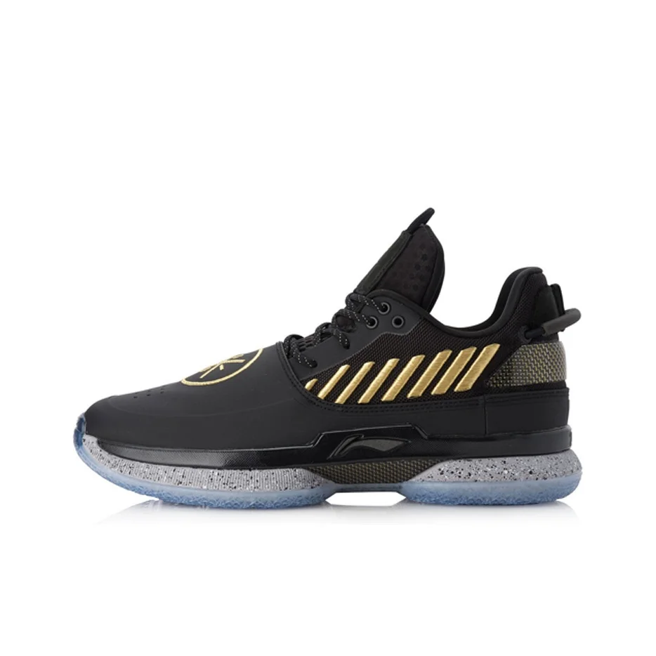 Li Ning WOW 7 Slip Resistant Abrasion Resistant Low top Basketball Shoes Men's Black Gold ABAN079-7