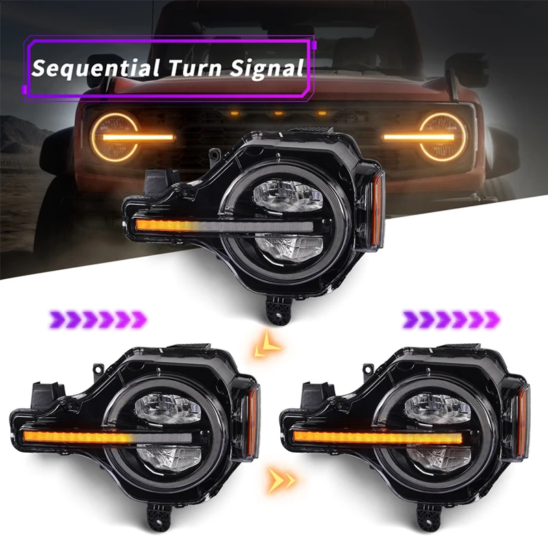 Car Styling For Ford Bronco 2020-2023 Rapter 2Door 4Door Front Hi Low DRL Turn Signal Lights Headlamp Assembly Car Accessories