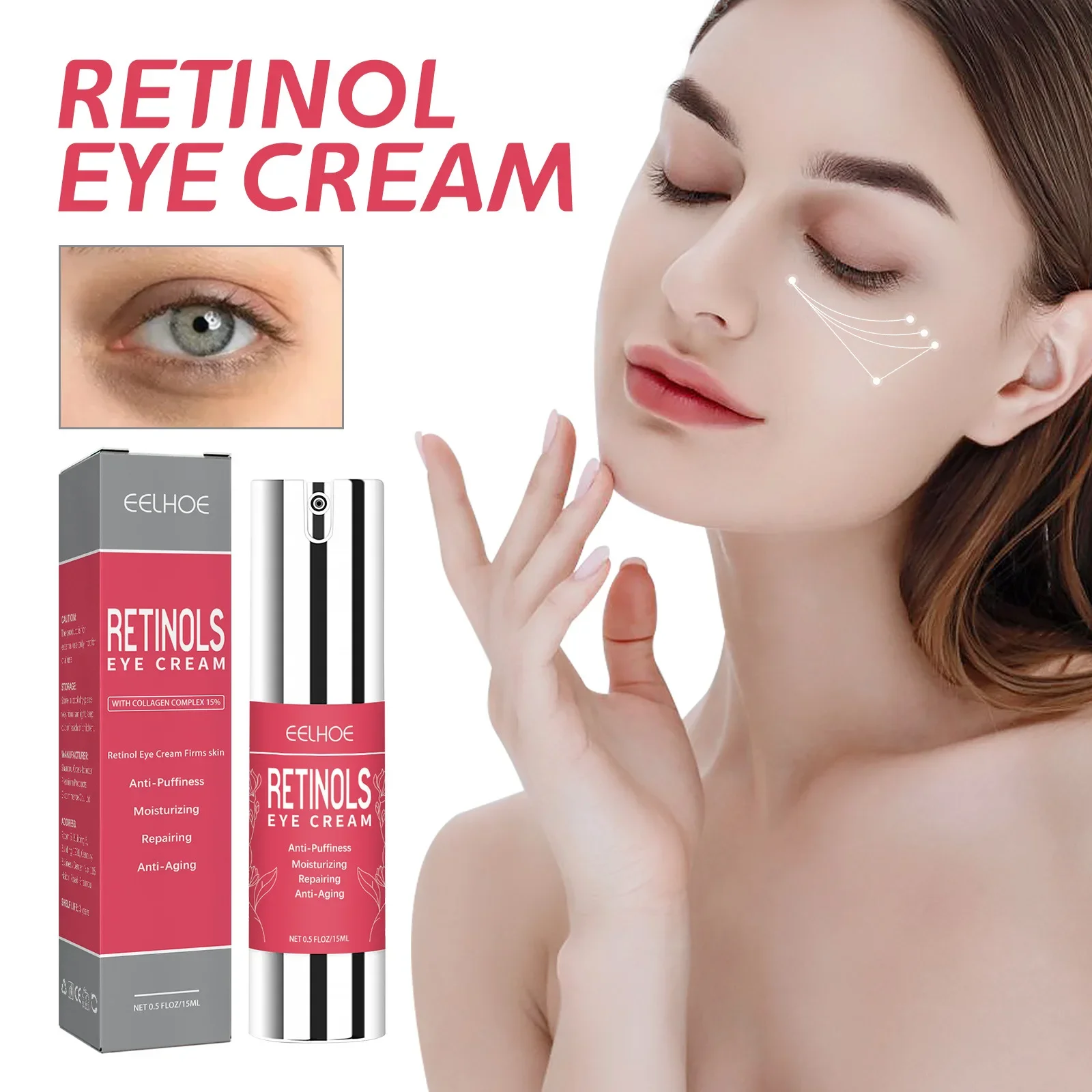 Eelhoe Retinol Anti-Rimpel Lichte Lijnen Oogcrème Vervagen En Strakker Oog Fijne Lijntjes Fishtail Lijnen Oogzakken Donkere Kringen Cosmetica