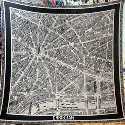 POBING Silk Cashmere Scarf Women Hand Rolled France Map Print Square Scarves Wraps Bandana Big Hijabs Female Foulard 135CM